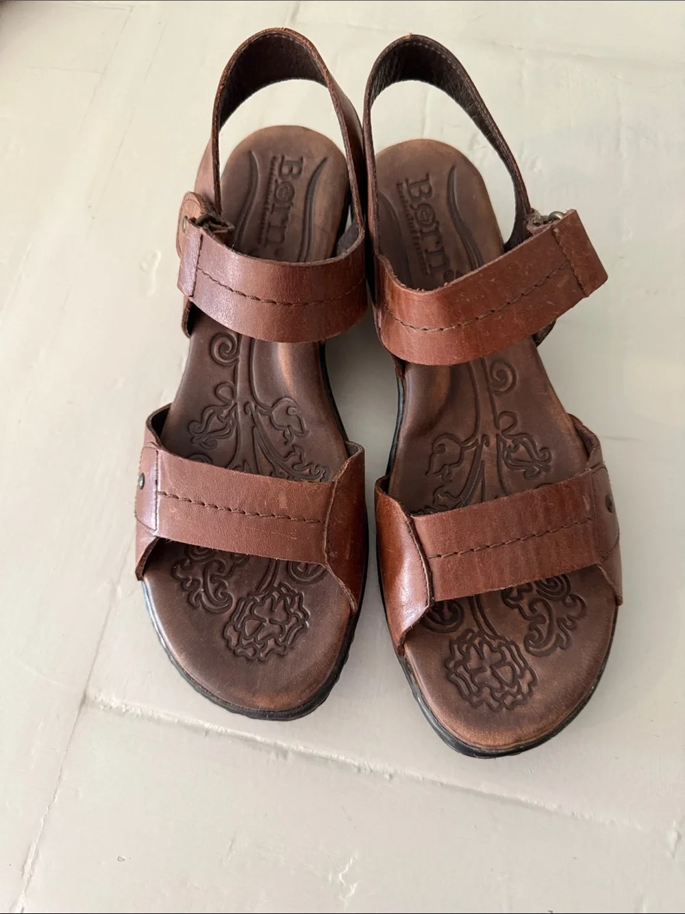 Born Brown Kids Leather Slingback Sandals with Embossed Footbed